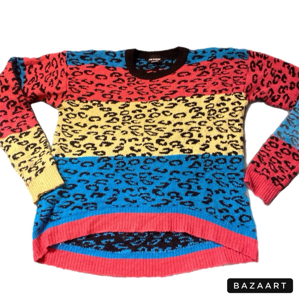 Multi- Color Leopard Print Striped Sweater